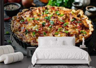 Chicken bacon onion and pepper savory pie Wall mural