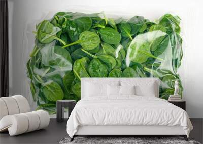 Clipping path for plastic bag with spinach salad Wall mural