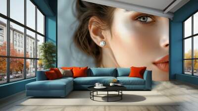 Close up of gorgeous woman with sparkling diamond earrings Wall mural