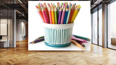 Color pencils in adorable container isolated on white background front view Wall mural