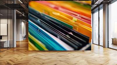 Colorful file folders in drawer with shallow depth of field focused on front edges Wall mural