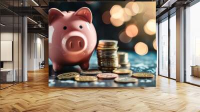 Financial concept with piggy bank and coins for saving and business Wall mural