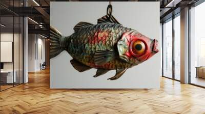 Fish with red eyes caught on a hook Wall mural