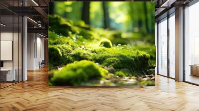 Forest integrity national park lush moss close up macro sunlit backdrop Wall mural