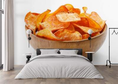 Fried carrot and parsnip chips in a white bowl Wall mural