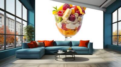 Fruit salad and frozen custard in glass cup on white background Wall mural