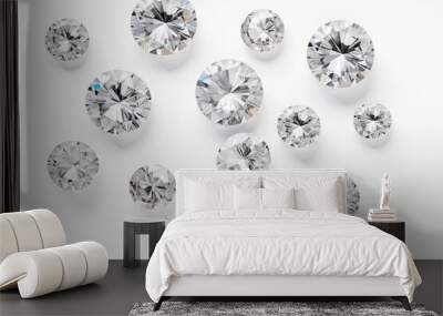 High quality round diamonds viewed from top on white background Wall mural