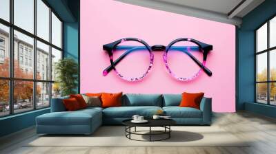 Humorous spectacles on a red surface from above Wall mural