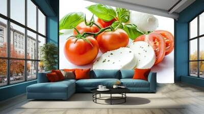 Isolated mozzarella with tomatoes and basil leaves Wall mural