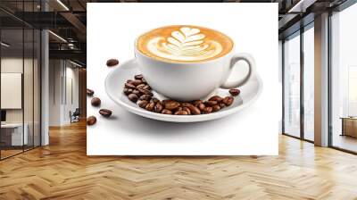 Isolated white background with coffee latte and beans Wall mural