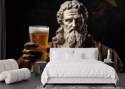 It s time to enjoy some beer This contemporary art collage features an ancient statue s bust alongside a hand holding a glass filled with refreshing foamy lager The artwork represent Wall mural