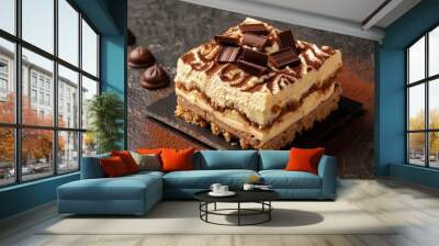 Italian Cuisine s fresh tiramisu cut Wall mural