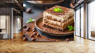 Italian dessert homemade background Tiramisu cake Wall mural