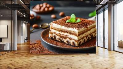 Italian dessert homemade background Tiramisu cake Wall mural