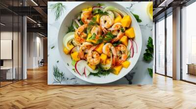 Mango fennel shrimp salad on marble table Wall mural