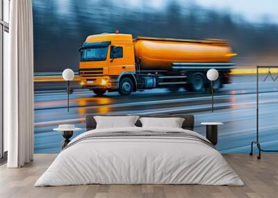 Moving fuel truck on highway with blurry background Wall mural