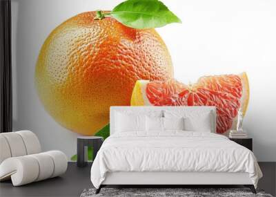 Organic grapefruit on white background Grapefruit with leaf Full depth of field with clipping path Wall mural