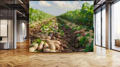 Peanut fields with trees fresh plants in a peanut plantation Wall mural