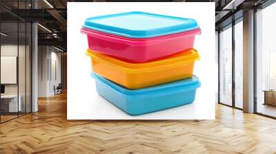 Plastic lunch boxes on a clear surface Wall mural