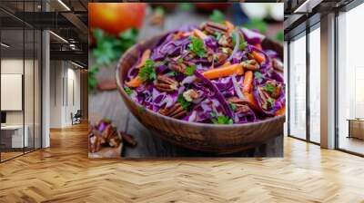 Red cabbage salad with vegetables and nuts Healthy vegan meal Wall mural