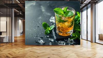 Refreshing bourbon cocktail on a table with mint Wall mural