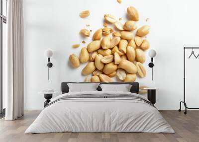 Roasted salted peanuts on a white background viewed from above Wall mural