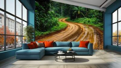 Rural path and tropical jungle Wall mural