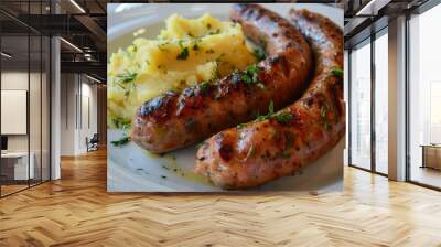 Slovenian dish with grilled pork sausage cabbage and mashed potatoes Wall mural