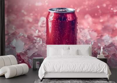 Soda or cola can in crushed ice cubes Wall mural