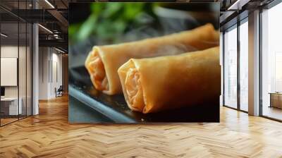 Spring rolls have a delicate wrapper made from flour and water that shatters easily when touched and filled with a mix of pork and shrimp Wall mural