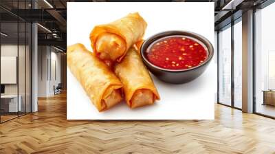 Spring rolls with sweet chili sauce Chinese food white background Wall mural