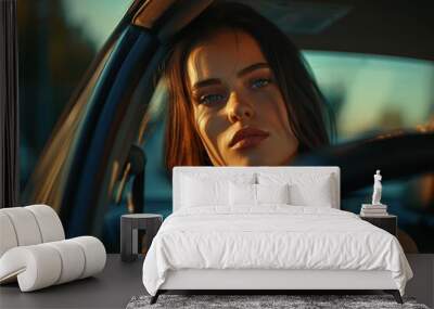 Stunning lady behind the wheel Wall mural