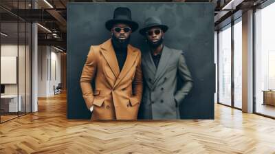 Stylish African American male models in suits coats and hats Wall mural