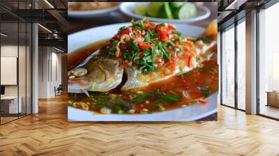 Thai style steamed fish with lemon sauce Wall mural