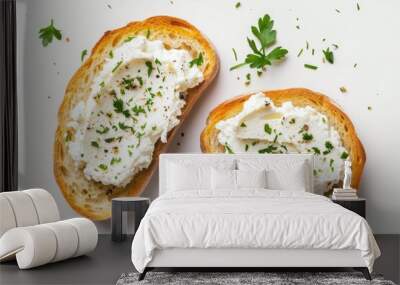 Top view of cream cheese on white bread Wall mural