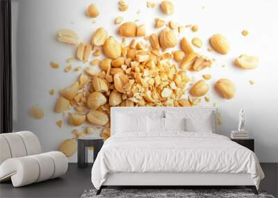 Top view of whole groundnut pieces and peanut fractions on white background Wall mural