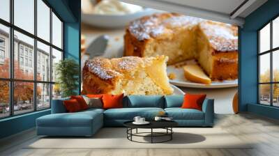 Traditional Italian recipe for delicious sponge cake with pear and yogurt Wall mural