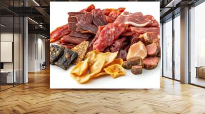 Various jerky meats on white background Wall mural