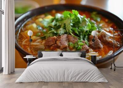 Vietnamese noodle soup with spicy meat Wall mural