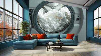 White clothes in washing machine closeup view Wall mural