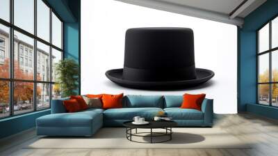 White isolated background with black top hat. Wall mural