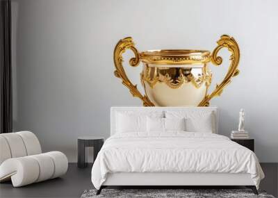 Winner s trophy shiny and gold against a white background Wall mural