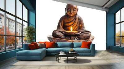 Wooden buddhist monk candle holder for home decoration isolated on white background Wall mural