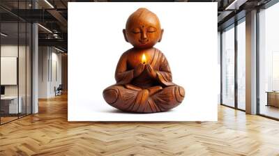 Wooden Buddhist monk candle holder for home decoration on white background Wall mural