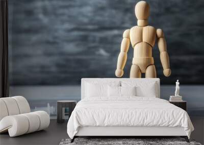 Wooden mannequin with syringe and vaccine for healthcare Wall mural