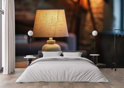 Wooden table with a table lamp Wall mural