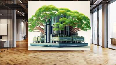  cloud technology or data center storage system with green renewable energy.clean electric power.smart ecosystem background. innovation nature networks.science microbiology research Wall mural