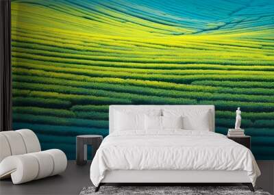 Abstract landscape rice terraces field in colorful.nature agriculture patterns,beautiful greeny hills or valley mountain.generative ai art Wall mural