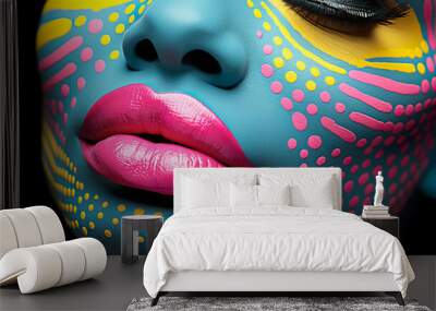 Closeup woman face with beauty makeup in metal or chrome color.luxurious elegance fashion collection Wall mural