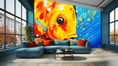 Colorful digital art of fish swimming with spray water or flowing color line.creativity and fantasy animal painting Wall mural